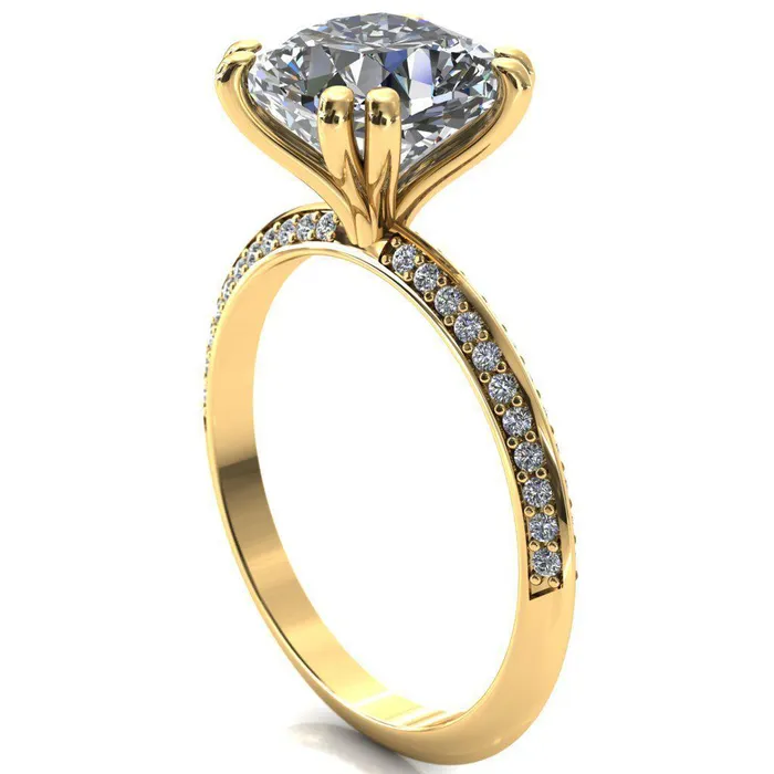 Rings Fire Brilliance Nancy Cushion Center Stone 4 Double Prong 12 Eternity Diamond Knife Shank Accent Engagement Ring