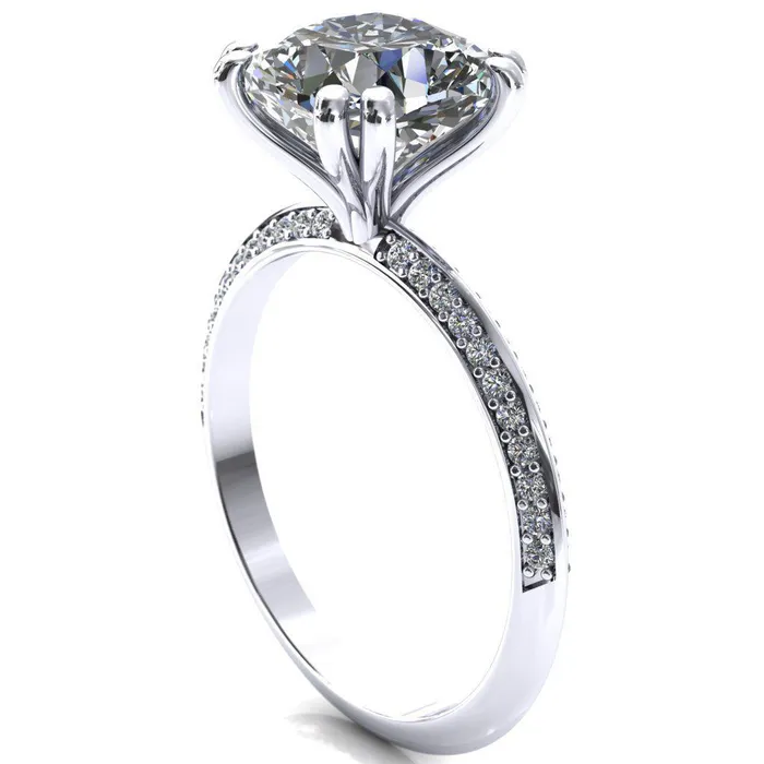Rings Fire Brilliance Nancy Cushion Center Stone 4 Double Prong 12 Eternity Diamond Knife Shank Accent Engagement Ring