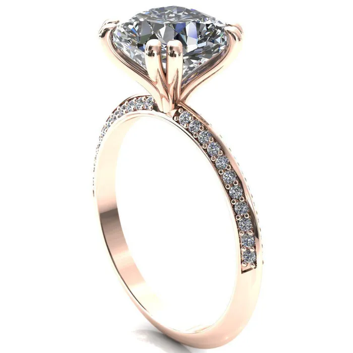 Rings Fire Brilliance Nancy Cushion Center Stone 4 Double Prong 12 Eternity Diamond Knife Shank Accent Engagement Ring