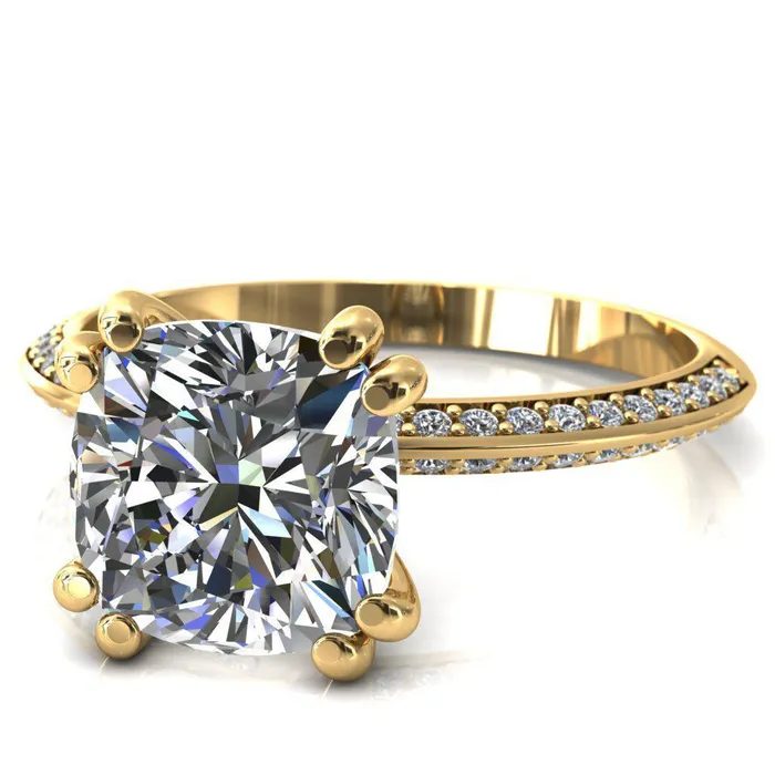 Rings Fire Brilliance Nancy Cushion Center Stone 4 Double Prong 12 Eternity Diamond Knife Shank Accent Engagement Ring