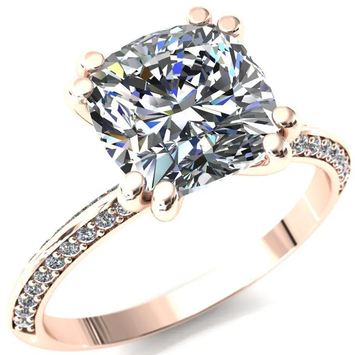 Rings Fire Brilliance Nancy Cushion Center Stone 4 Double Prong 12 Eternity Diamond Knife Shank Accent Engagement Ring