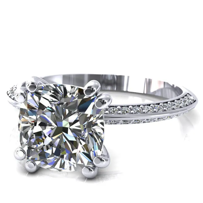 Rings Fire Brilliance Nancy Cushion Center Stone 4 Double Prong 12 Eternity Diamond Knife Shank Accent Engagement Ring
