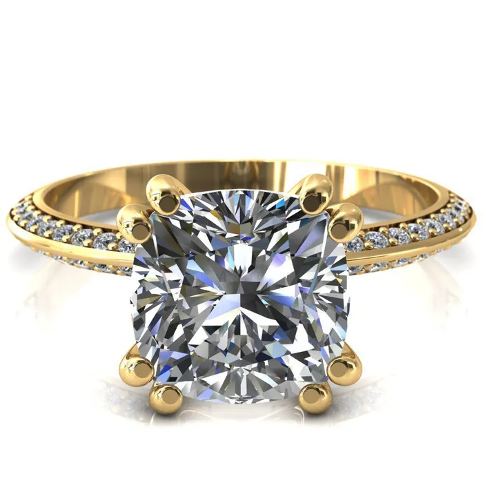 Rings Fire Brilliance Nancy Cushion Center Stone 4 Double Prong 12 Eternity Diamond Knife Shank Accent Engagement Ring