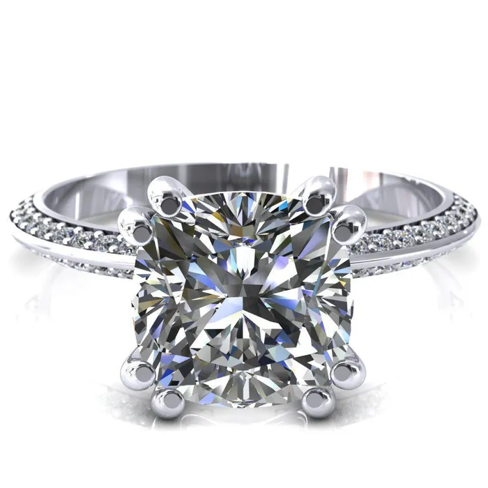 Rings Fire Brilliance Nancy Cushion Center Stone 4 Double Prong 12 Eternity Diamond Knife Shank Accent Engagement Ring