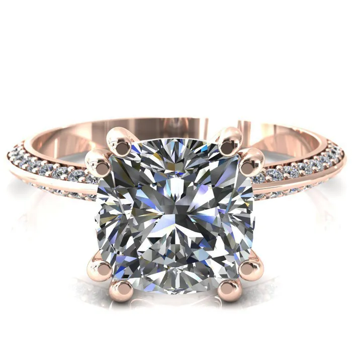 Rings Fire Brilliance Nancy Cushion Center Stone 4 Double Prong 12 Eternity Diamond Knife Shank Accent Engagement Ring