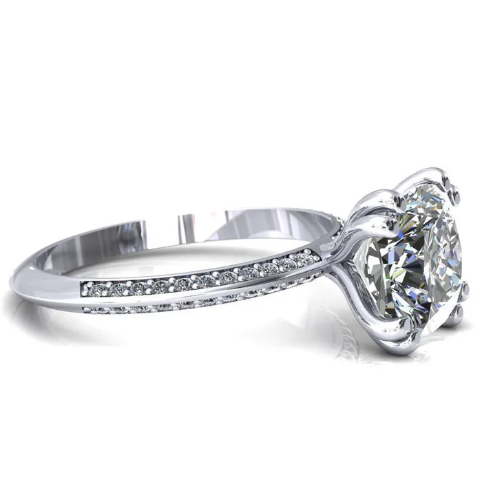 Rings Fire Brilliance Nancy Cushion Center Stone 4 Double Prong 12 Eternity Diamond Knife Shank Accent Engagement Ring