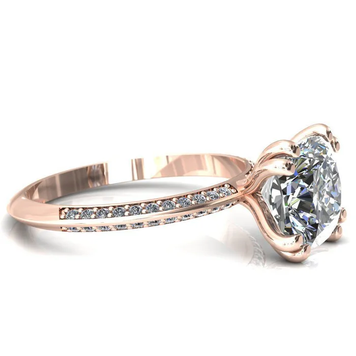 Rings Fire Brilliance Nancy Cushion Center Stone 4 Double Prong 12 Eternity Diamond Knife Shank Accent Engagement Ring
