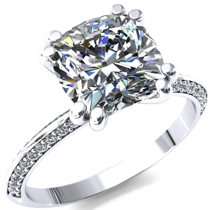 Rings Fire Brilliance Nancy Cushion Center Stone 4 Double Prong 12 Eternity Diamond Knife Shank Accent Engagement Ring