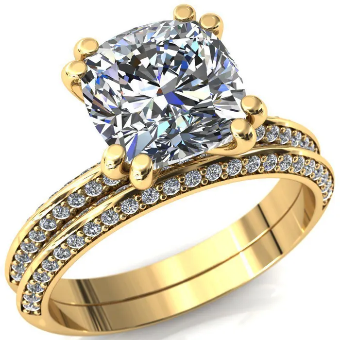 Rings Fire Brilliance Nancy Cushion Center Stone 4 Double Prong 12 Eternity Diamond Knife Shank Accent Engagement Ring