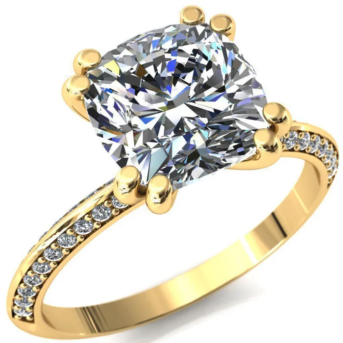 Rings Fire Brilliance Nancy Cushion Center Stone 4 Double Prong 12 Eternity Diamond Knife Shank Accent Engagement Ring