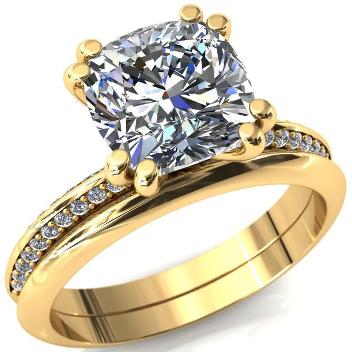 Rings Fire Brilliance Nancy Cushion Center Stone 4 Double Prong 12 Eternity Diamond Knife Shank Accent Engagement Ring