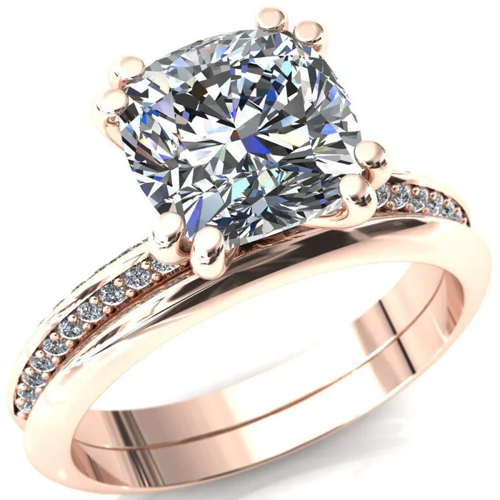 Rings Fire Brilliance Nancy Cushion Center Stone 4 Double Prong 12 Eternity Diamond Knife Shank Accent Engagement Ring