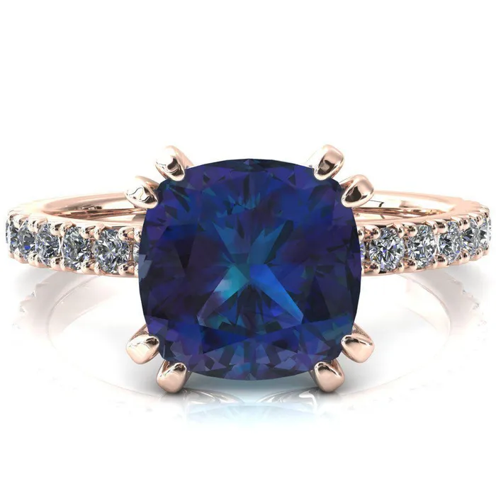 Rings Fire Brilliance Nefili Cushion Alexandrite 4 Double Prong 58 Eternity Diamond French Pave Engagement Ring