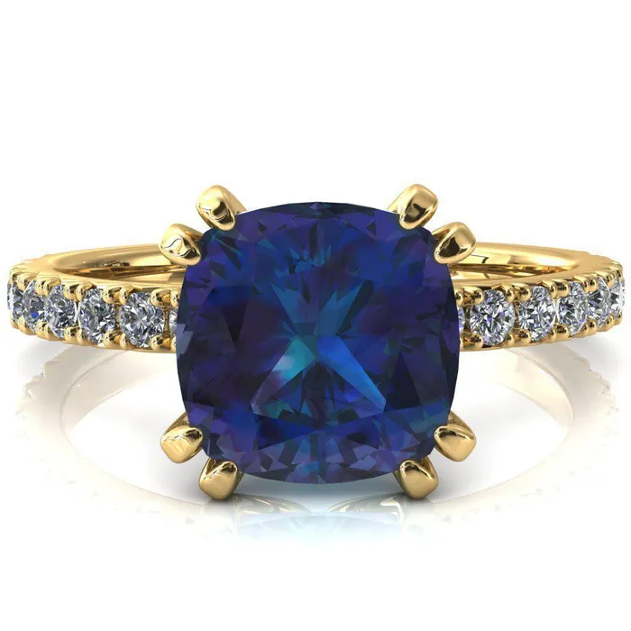 Rings Fire Brilliance Nefili Cushion Alexandrite 4 Double Prong 58 Eternity Diamond French Pave Engagement Ring