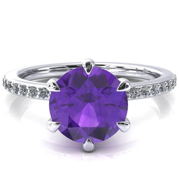 Rings Fire Brilliance Nora Round Amethyst Solitaire 6 Prong Ring
