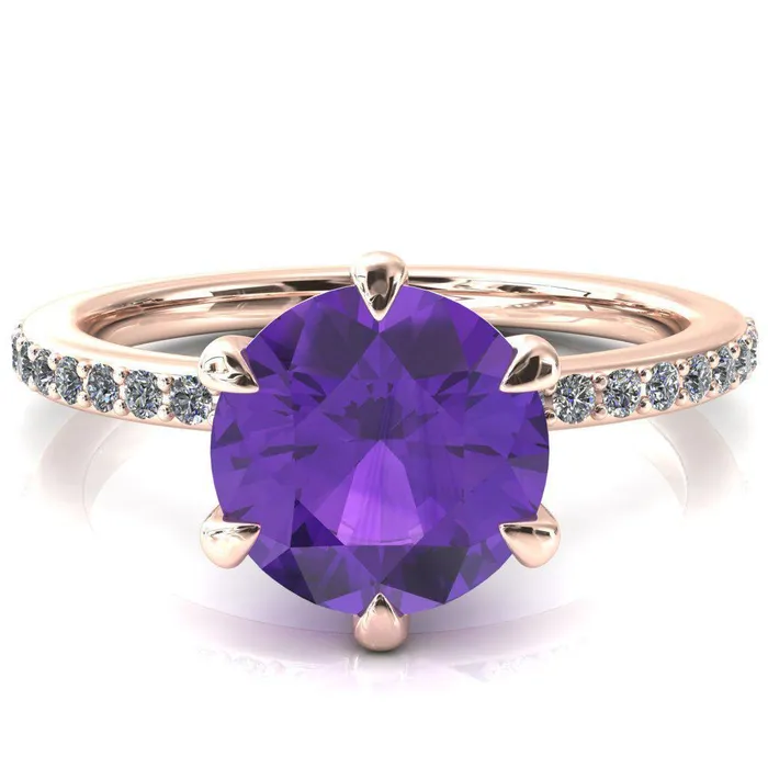 Rings Fire Brilliance Nora Round Amethyst Solitaire 6 Prong Ring