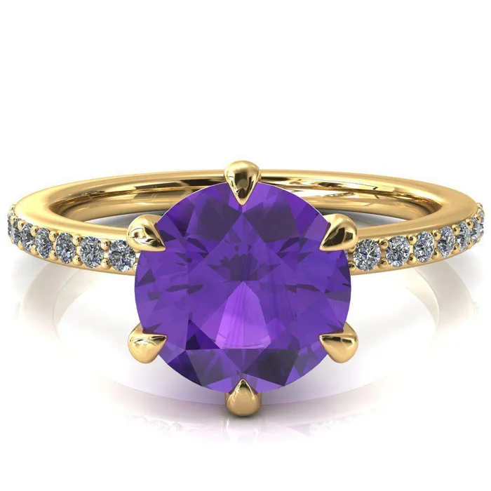 Rings Fire Brilliance Nora Round Amethyst Solitaire 6 Prong Ring