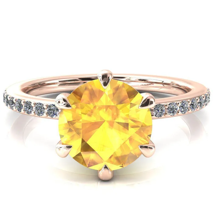 Rings Fire Brilliance Nora Round Yellow Sapphire Solitaire 6 Prong Ring