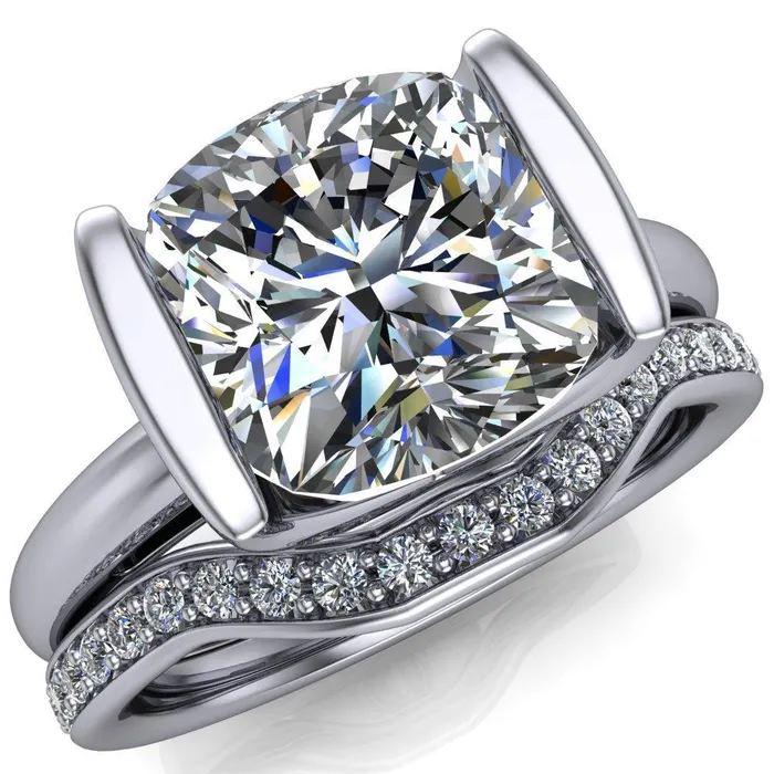 Rings Fire Brilliance Orleans Cushion Center Stone Half Bezel Cathedral Ring Rings Fire Brilliance Orleans Cushion Center Stone Half Bezel Cathedral Ring