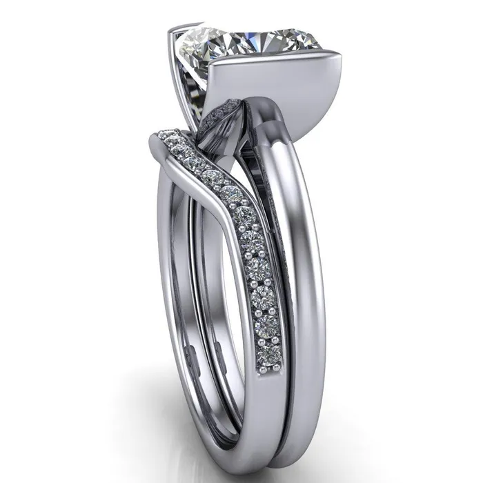 Rings Fire Brilliance Orleans Cushion Center Stone Half Bezel Cathedral Ring