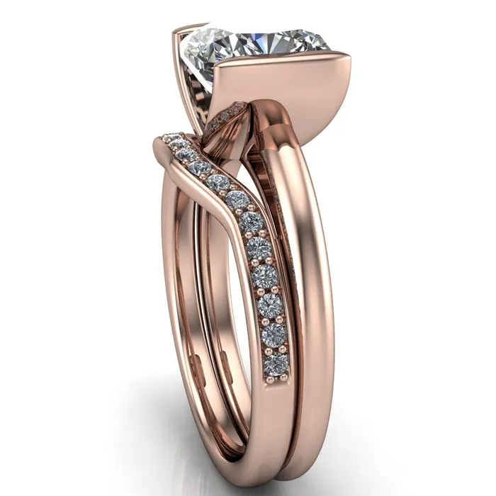 Rings Fire Brilliance Orleans Cushion Center Stone Half Bezel Cathedral Ring