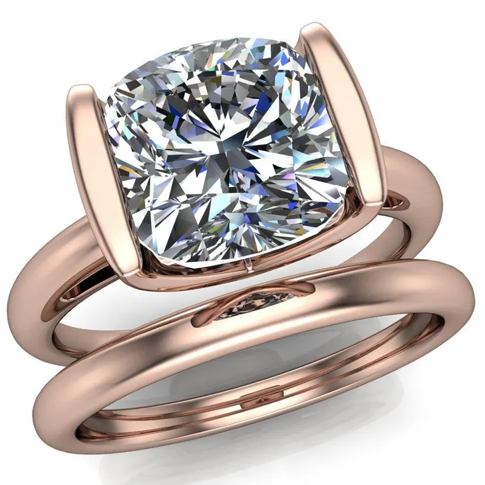 Rings Fire Brilliance Orleans Cushion Center Stone Half Bezel Cathedral Ring