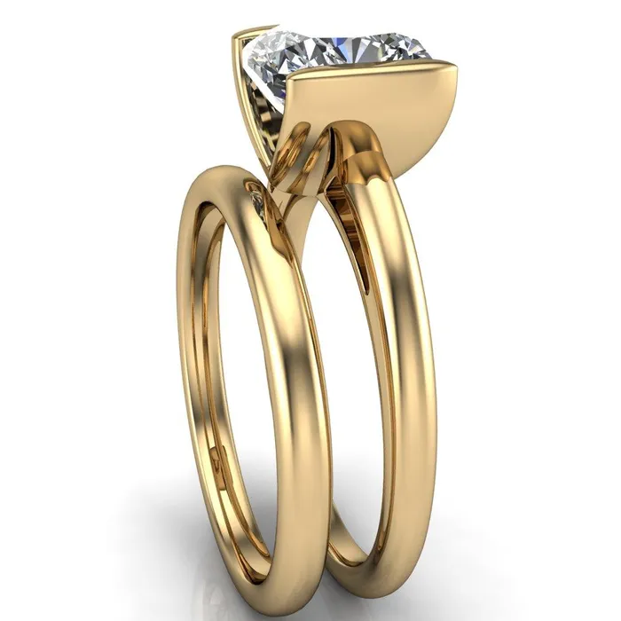 Rings Fire Brilliance Orleans Cushion Center Stone Half Bezel Cathedral Ring