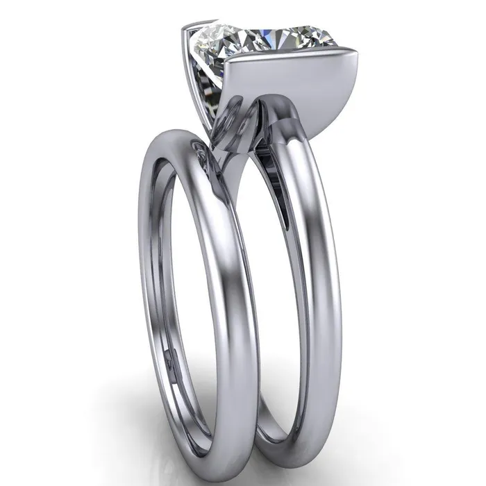 Rings Fire Brilliance Orleans Cushion Center Stone Half Bezel Cathedral Ring