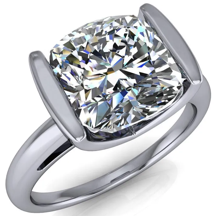 Rings Fire Brilliance Orleans Cushion Center Stone Half Bezel Cathedral Ring