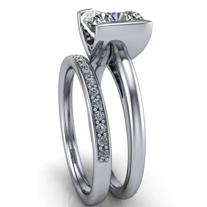 Rings Fire Brilliance Orleans Cushion Center Stone Half Bezel Cathedral Ring