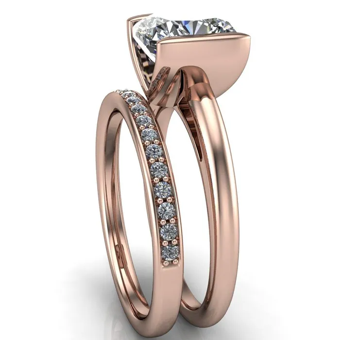 Rings Fire Brilliance Orleans Cushion Center Stone Half Bezel Cathedral Ring