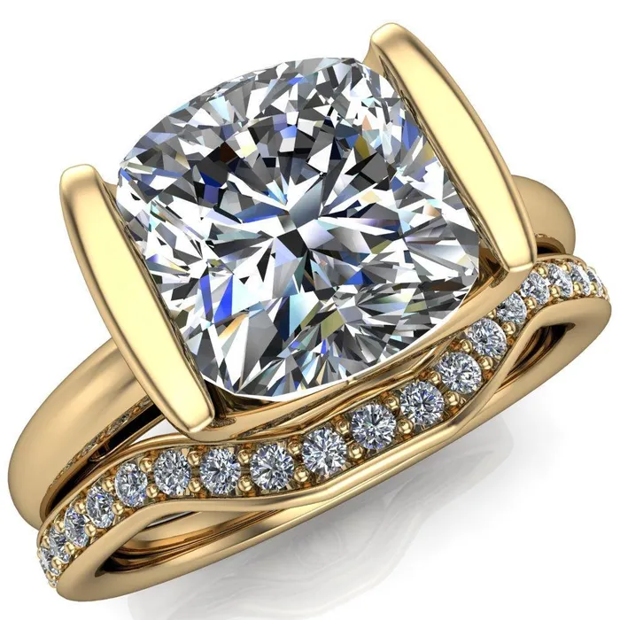 Rings Fire Brilliance Orleans Cushion Center Stone Half Bezel Cathedral Ring