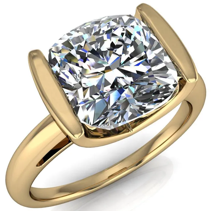 Rings Fire Brilliance Orleans Cushion Center Stone Half Bezel Cathedral Ring