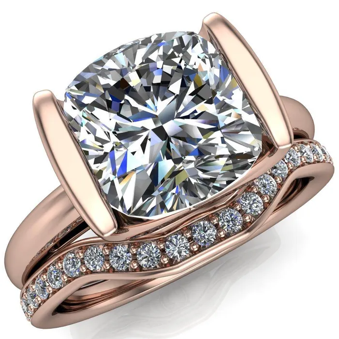 Rings Fire Brilliance Orleans Cushion Center Stone Half Bezel Cathedral Ring