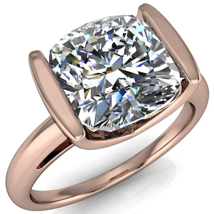Rings Fire Brilliance Orleans Cushion Center Stone Half Bezel Cathedral Ring
