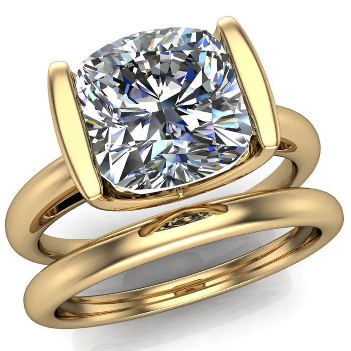 Rings Fire Brilliance Orleans Cushion Center Stone Half Bezel Cathedral Ring
