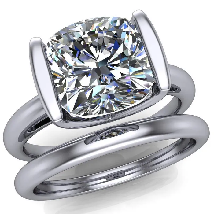 Rings Fire Brilliance Orleans Cushion Center Stone Half Bezel Cathedral Ring