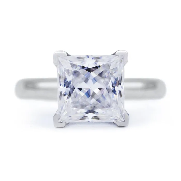 Rings Fire Brilliance Princess Moissanite 4 Prongs FANCY Solitaire Ring