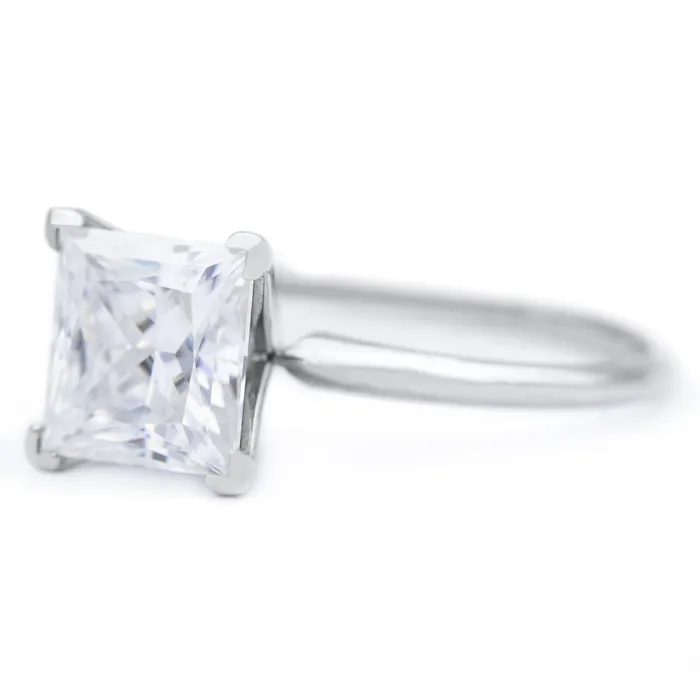 Rings Fire Brilliance Princess Moissanite 4 Prongs FANCY Solitaire Ring