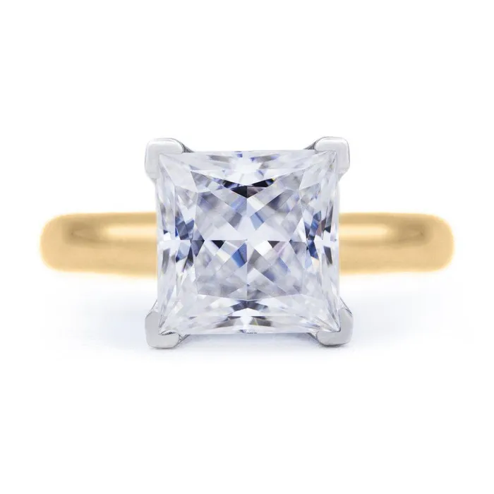 Rings Fire Brilliance Princess Moissanite 4 Prongs FANCY Solitaire Ring