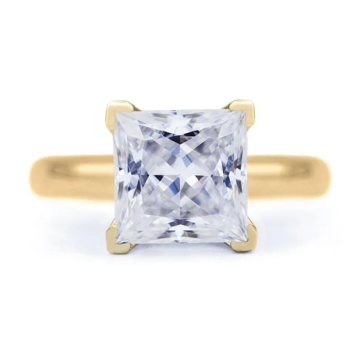 Rings Fire Brilliance Princess Moissanite 4 Prongs FANCY Solitaire Ring