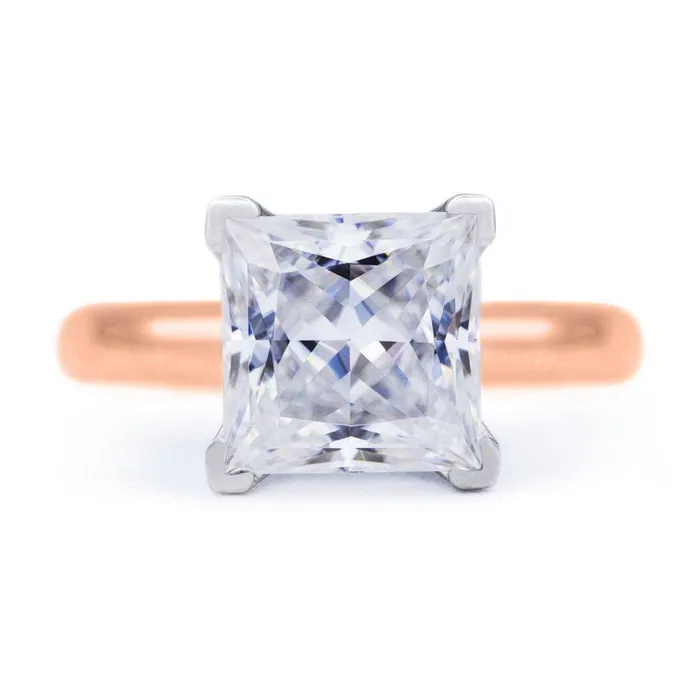 Rings Fire Brilliance Princess Moissanite 4 Prongs FANCY Solitaire Ring