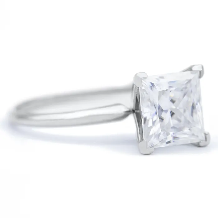 Rings Fire Brilliance Princess Moissanite 4 Prongs FANCY Solitaire Ring
