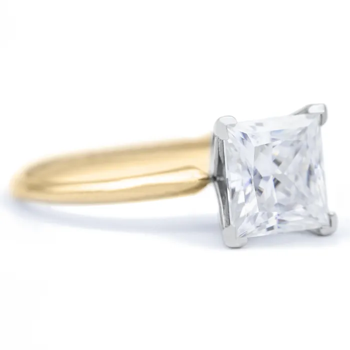 Rings Fire Brilliance Princess Moissanite 4 Prongs FANCY Solitaire Ring