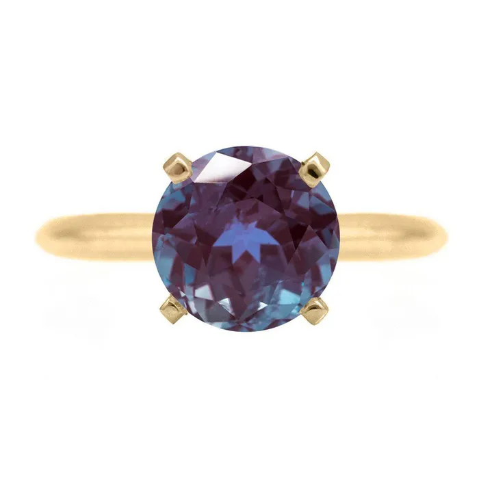 Rings Fire Brilliance Round Alexandrite 14K or 18K Yellow Gold 4 Prongs Solitaire Ring Rings Fire Brilliance Round Alexandrite 14K or 18K Yellow Gold 4 Prongs Solitaire Ring