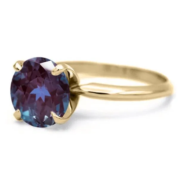 Rings Fire Brilliance Round Alexandrite 14K or 18K Yellow Gold 4 Prongs Solitaire Ring