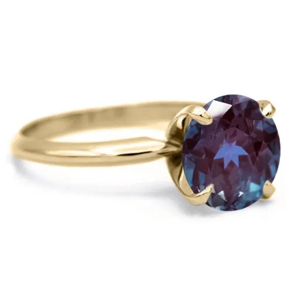 Rings Fire Brilliance Round Alexandrite 14K or 18K Yellow Gold 4 Prongs Solitaire Ring