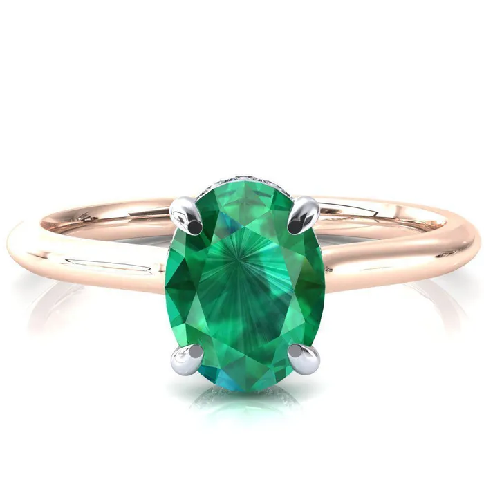 Rings Fire Brilliance Secret Oval Emerald 4 Prong Floating Halo Engagement Ring