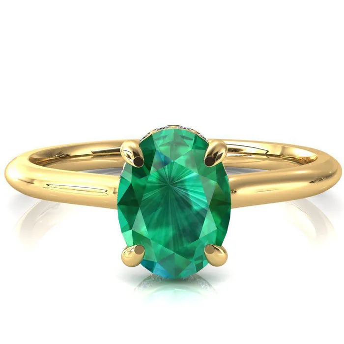 Rings Fire Brilliance Secret Oval Emerald 4 Prong Floating Halo Engagement Ring