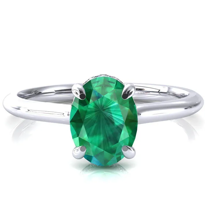 Rings Fire Brilliance Secret Oval Emerald 4 Prong Floating Halo Engagement Ring
